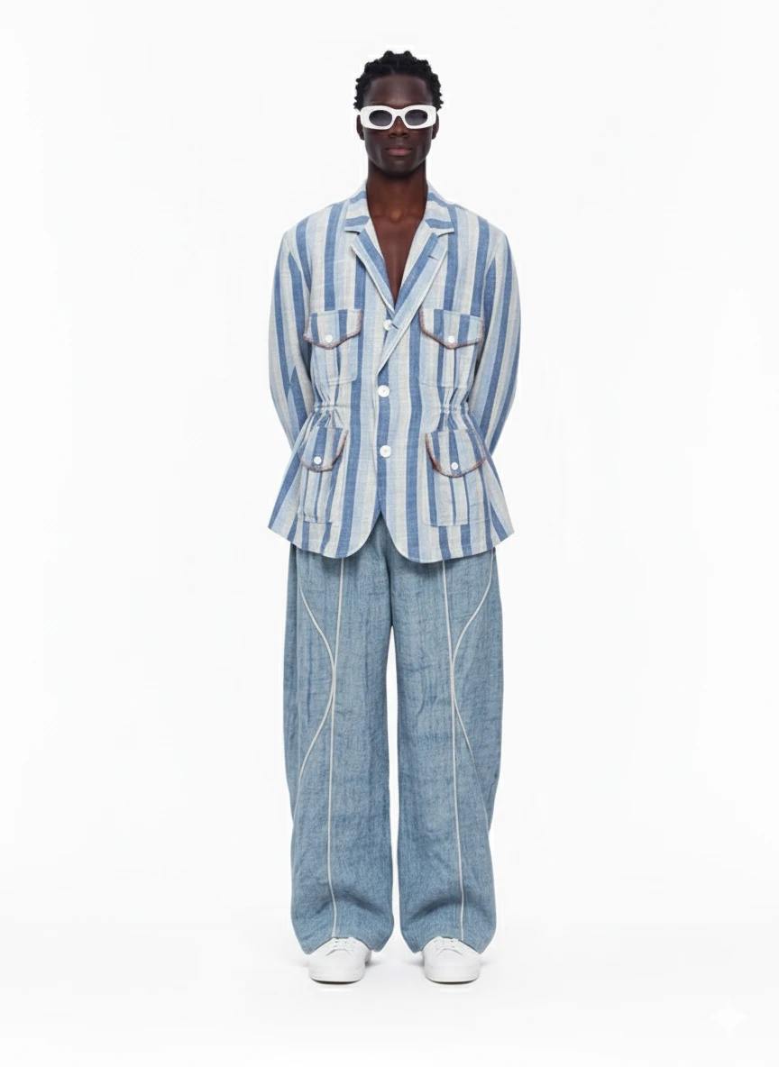 Pieux-Blue Piping Pants