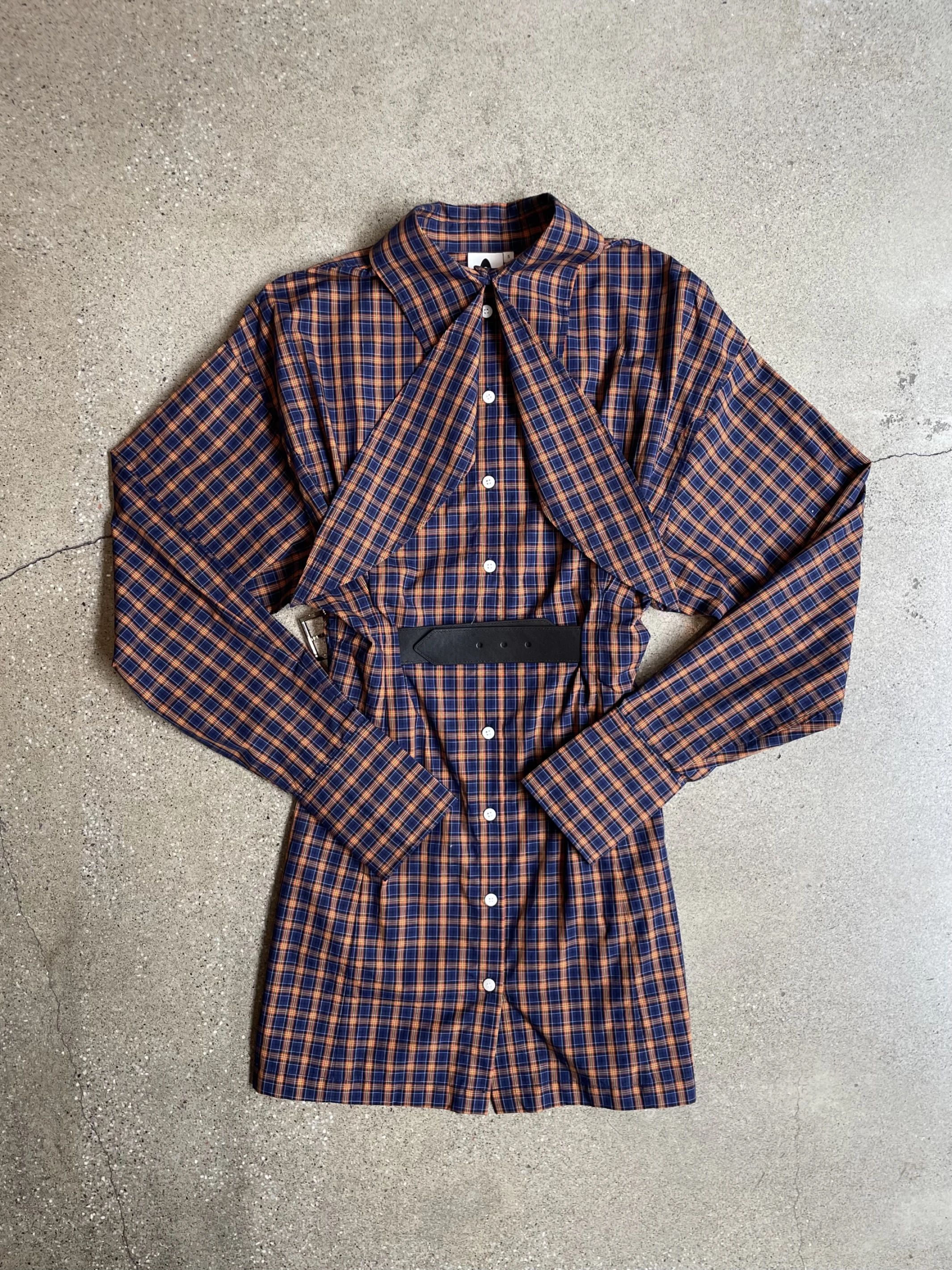 ANOMALIES-Retro plaid double-side shirt dress
