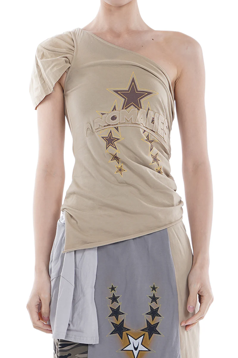 ANOMALIES-Lotus leaf ribbon five-pointed star off-shoulder top