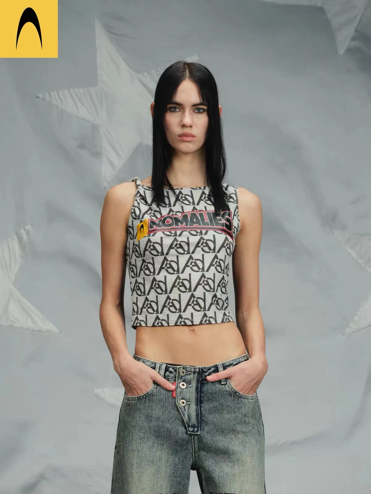 ANOMALIES-Monogram badge print asymmetrical vest
