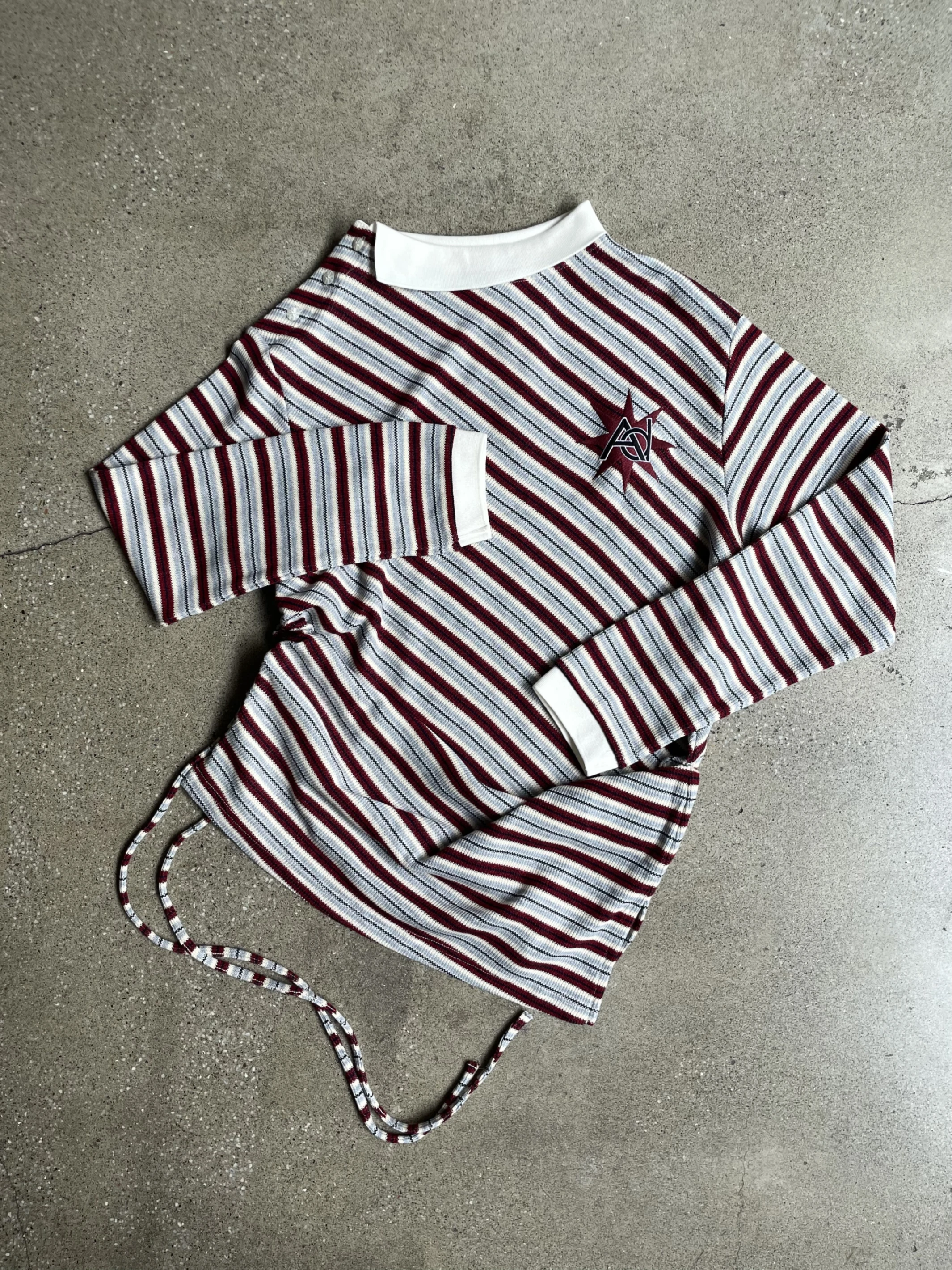 ANOMALIES-Retro striped asymmetrical drawstring polo dress