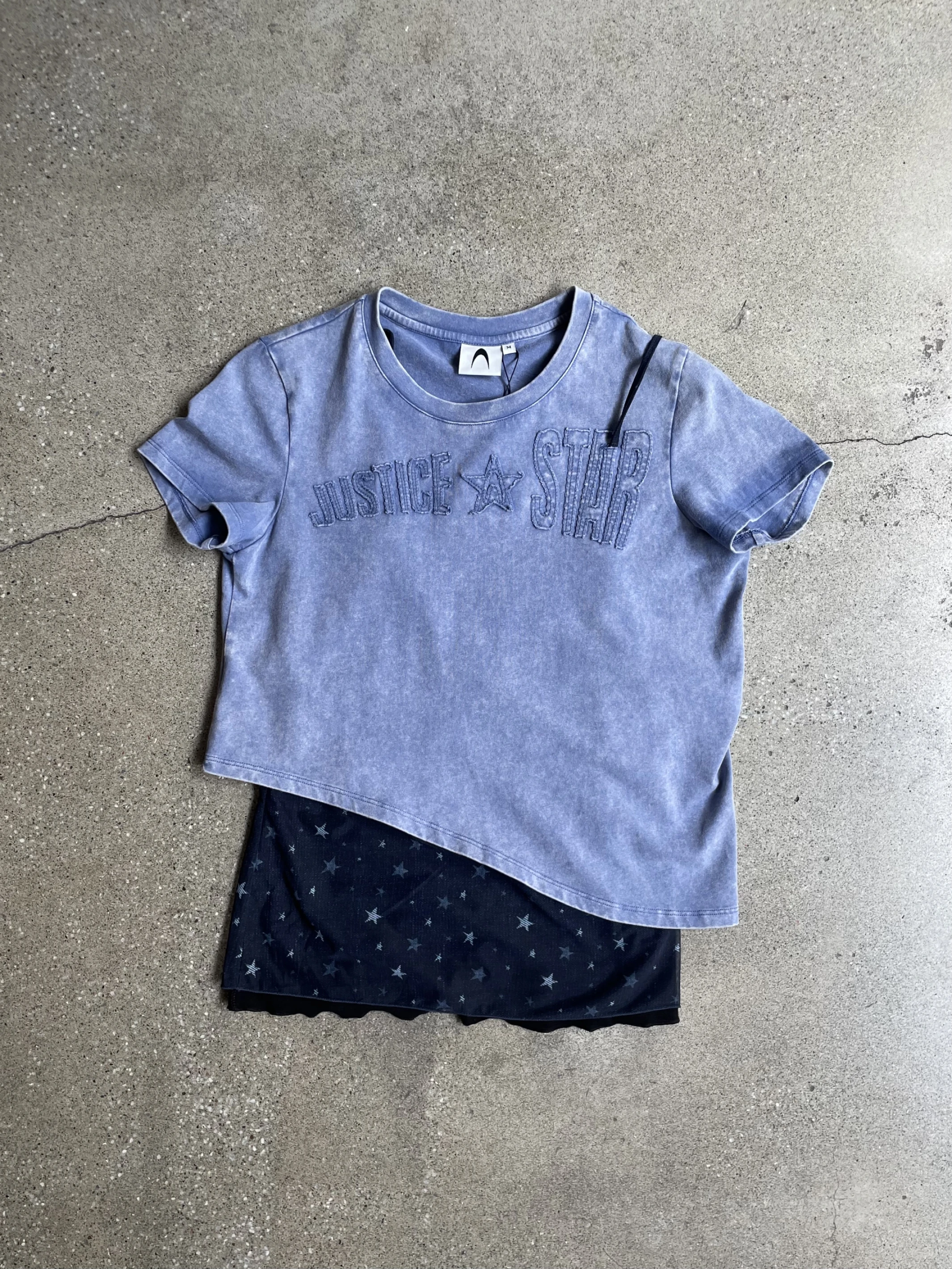 ANOMALIES-Layered deconstructed two-piece short-sleeved top BLUE