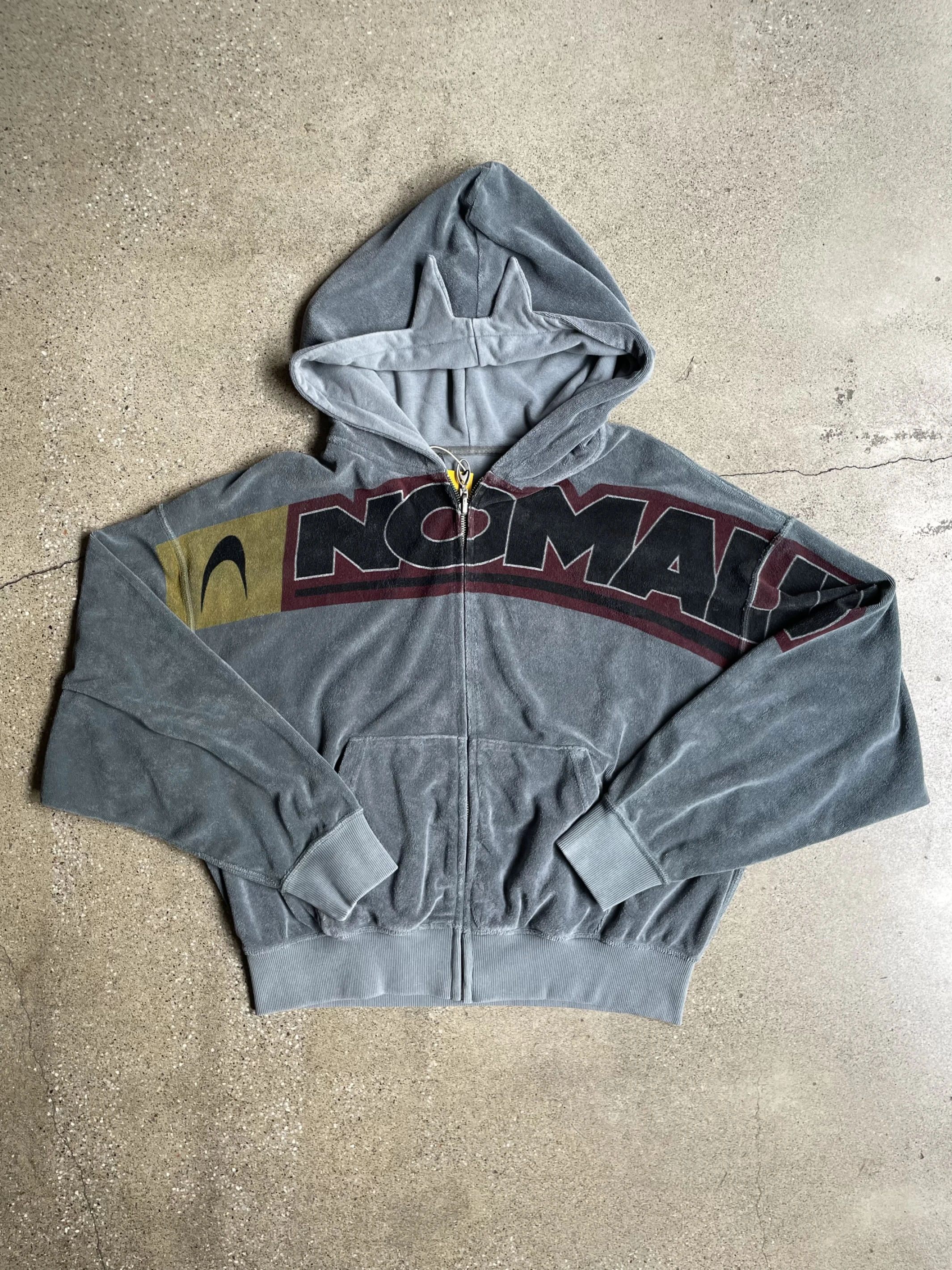 ANOMALIES-Green-grey-blue double-side badge print zip-up jacket