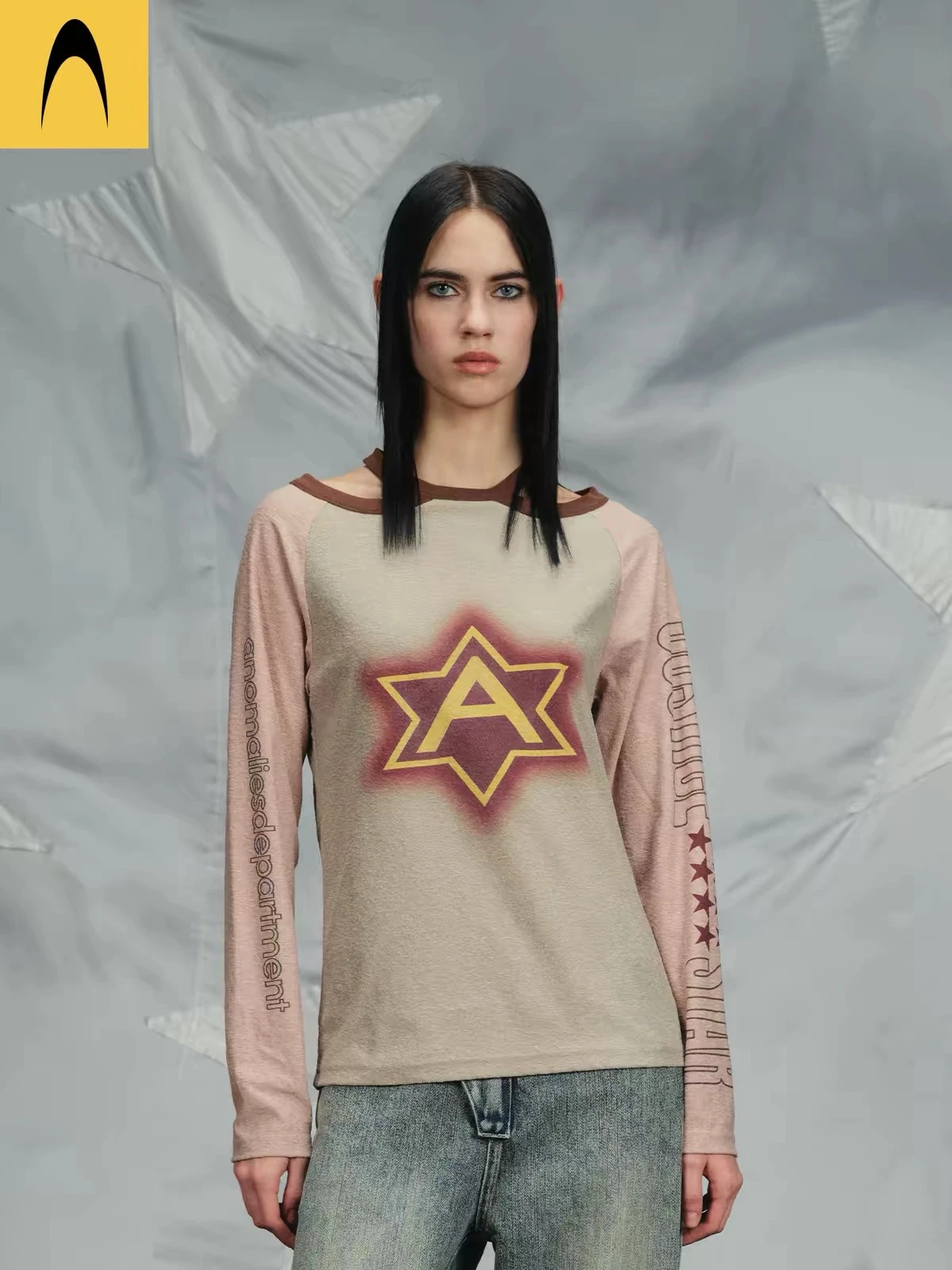 ANOMALIES-Retro color-blocked printed long-sleeved T-shirt
