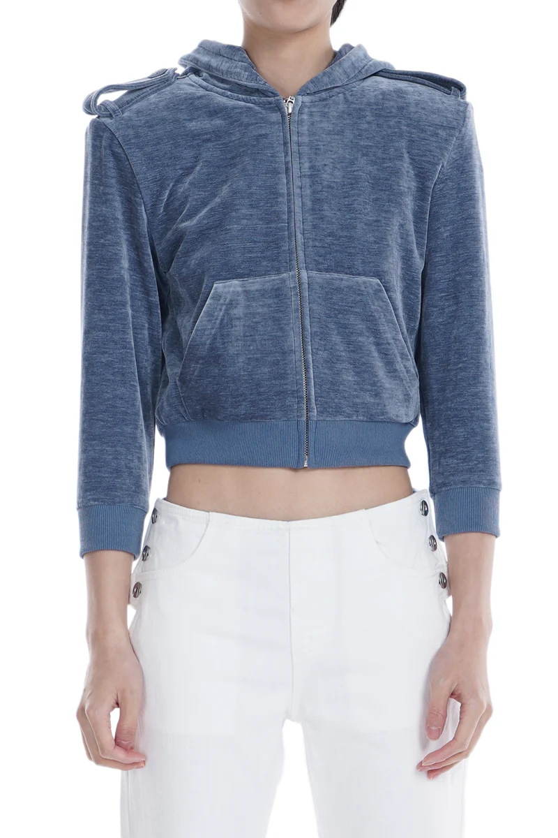 ANOMALIES-Fleece Embroidered Mid-Sleeve Zip-Up Jacket
