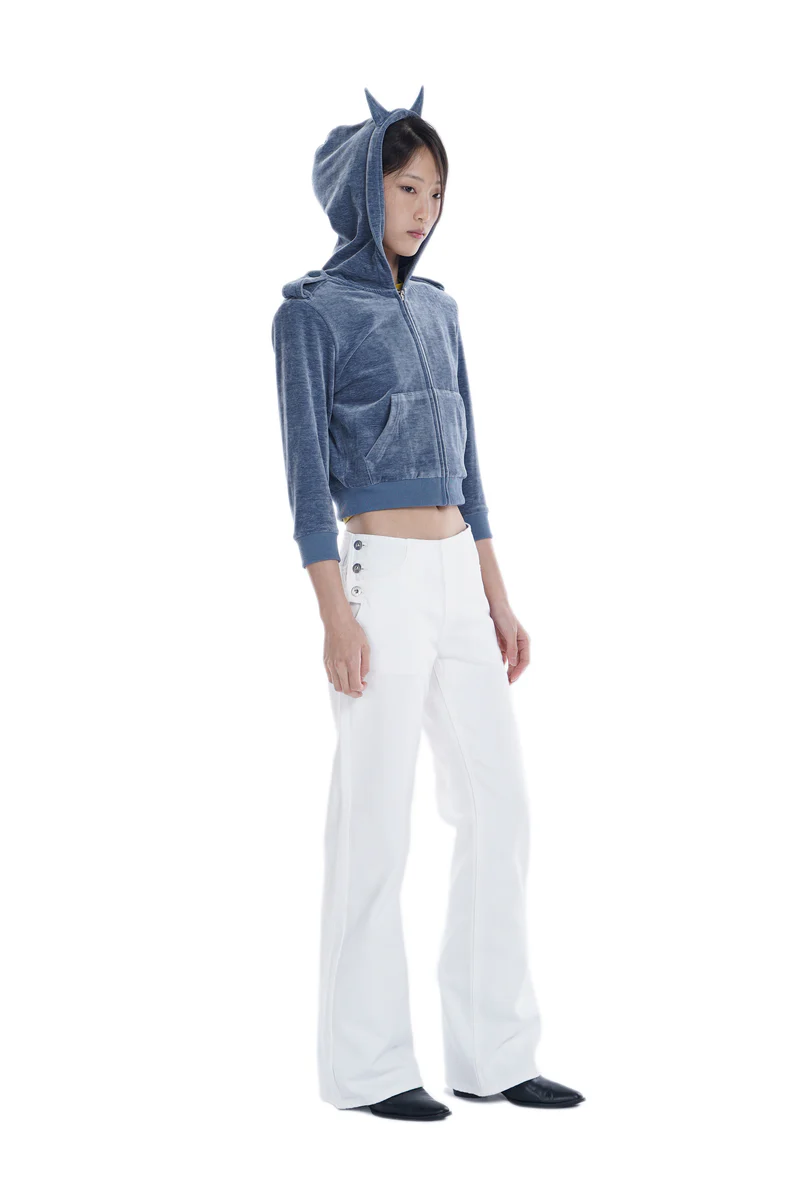 ANOMALIES-Fleece Embroidered Mid-Sleeve Zip-Up Jacket