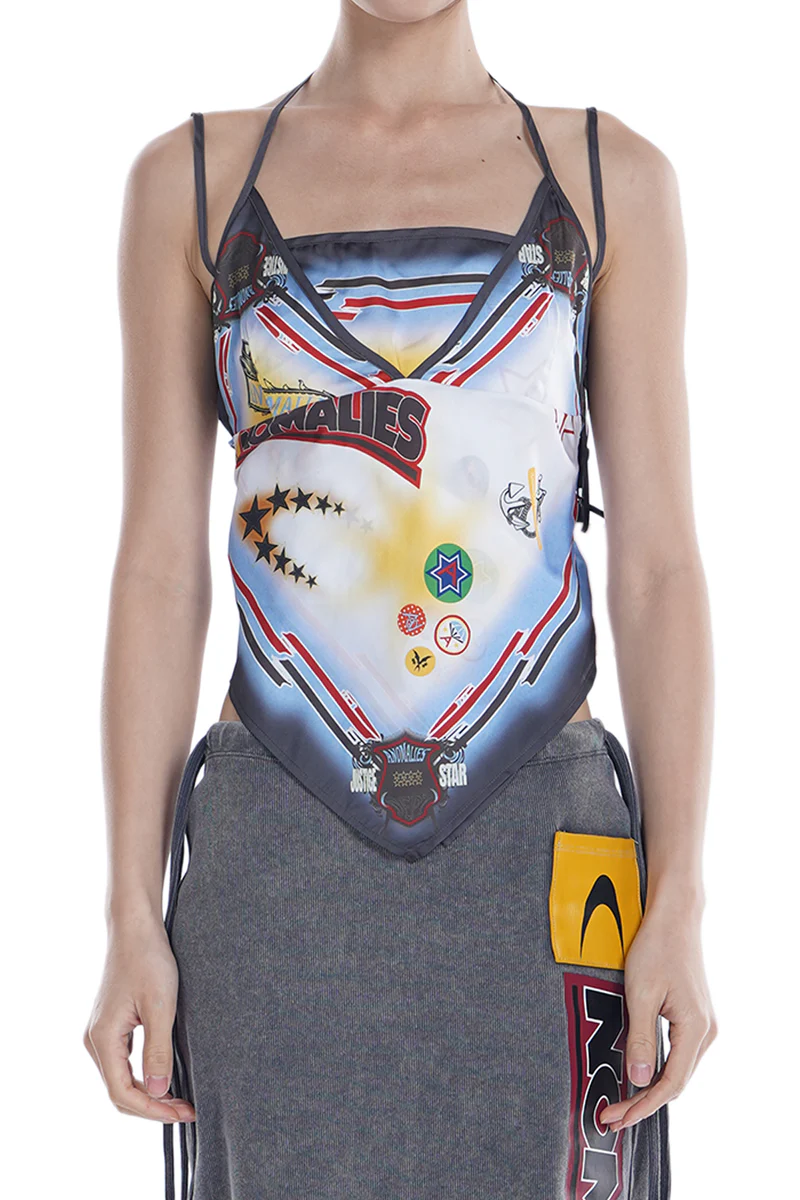 ANOMALIES-Badge-print silk scarf two-piece layered camisole top