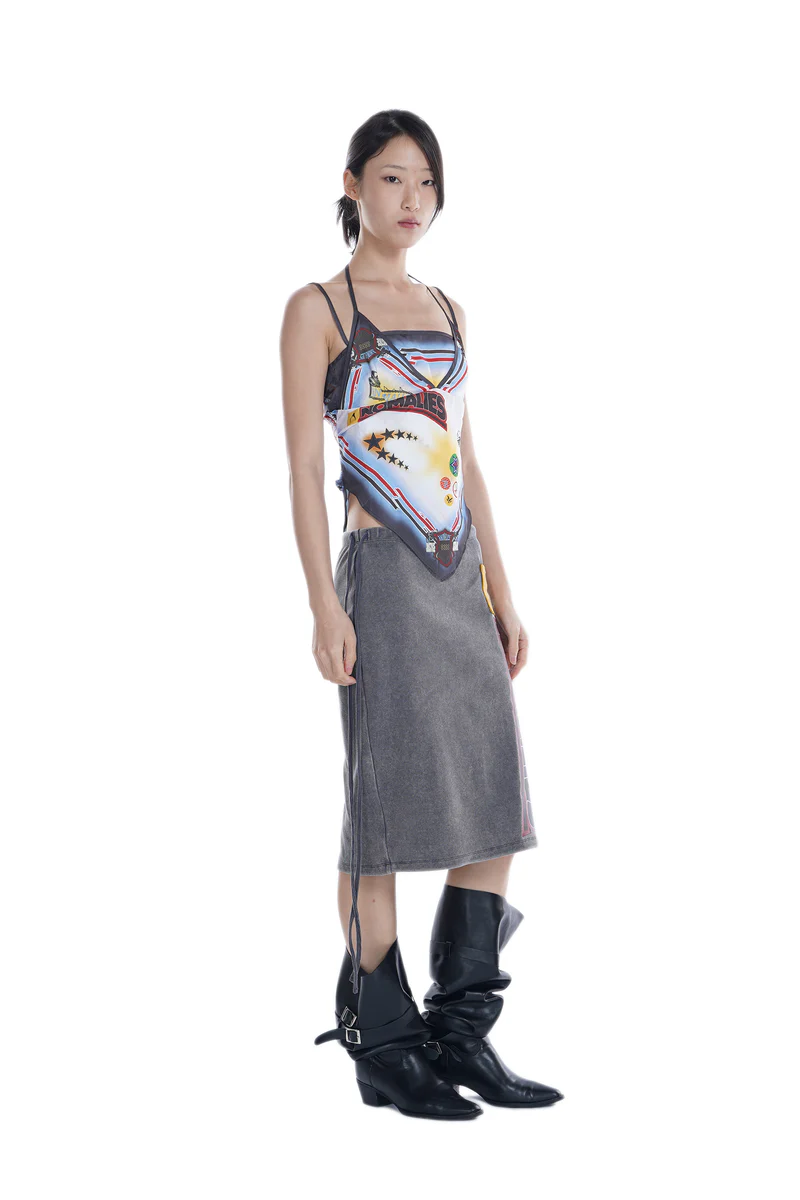 ANOMALIES-Badge-print silk scarf two-piece layered camisole top