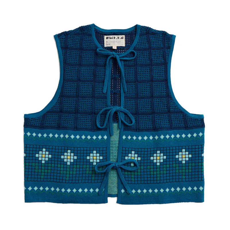8bit-八位元小花共13朵 青的型態 簍空格點綁帶背心
