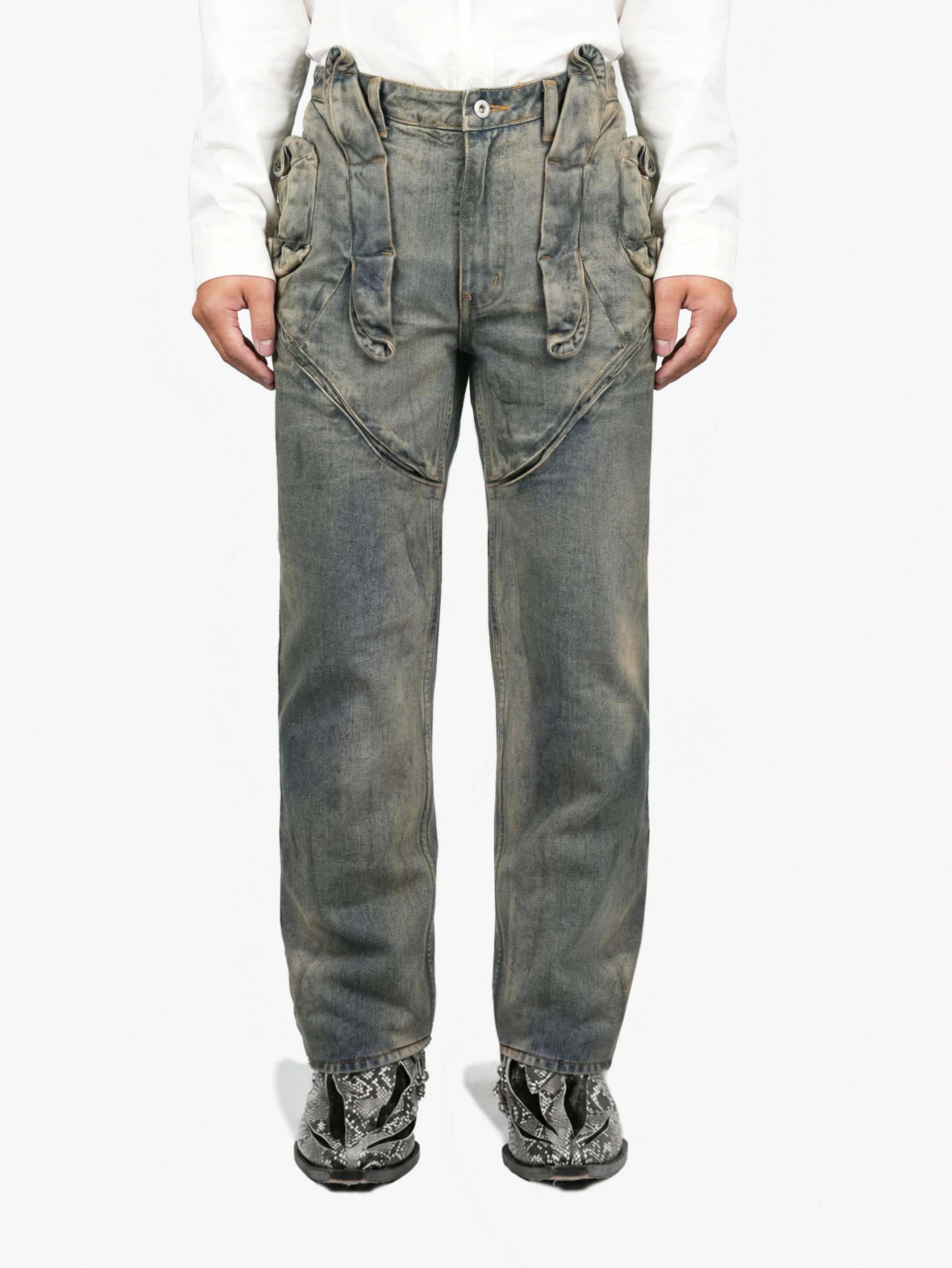 JUNTAE KIM -  GATHERED DENIM TROUSERS (Dirty Indigo)