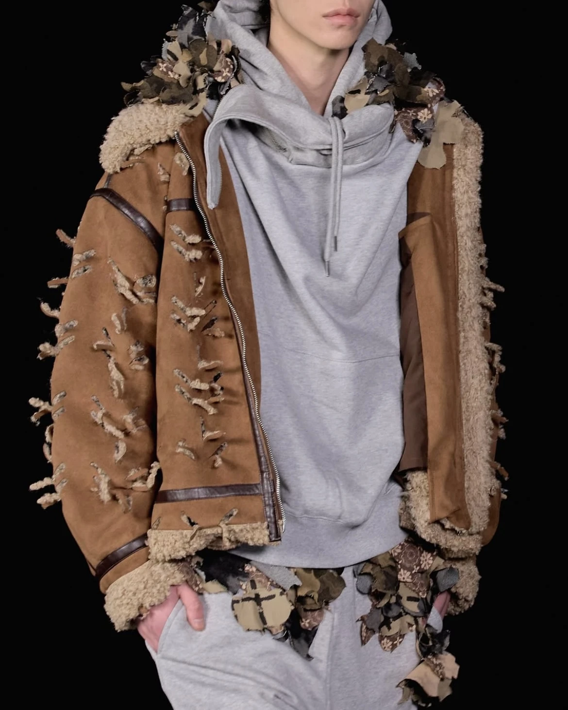 JUNTAE KIM - LASER-SLASHED SHEARLING JACKET