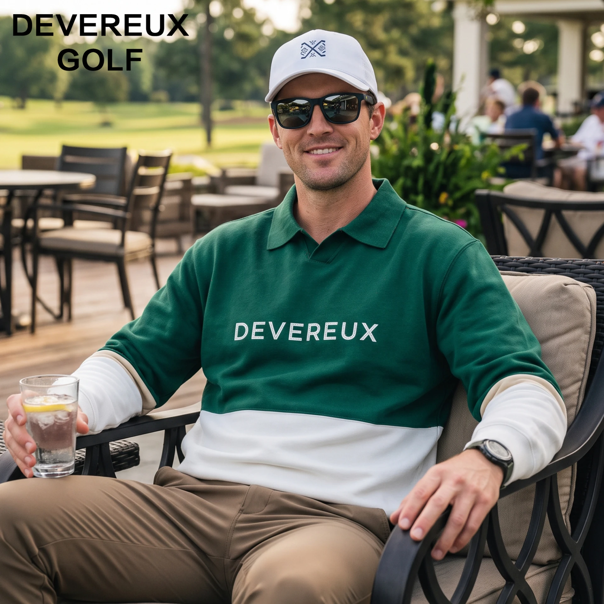 Color-Block Long-Sleeve Polo 長袖綠白撞色 POLO 男裝｜DEVEREUX