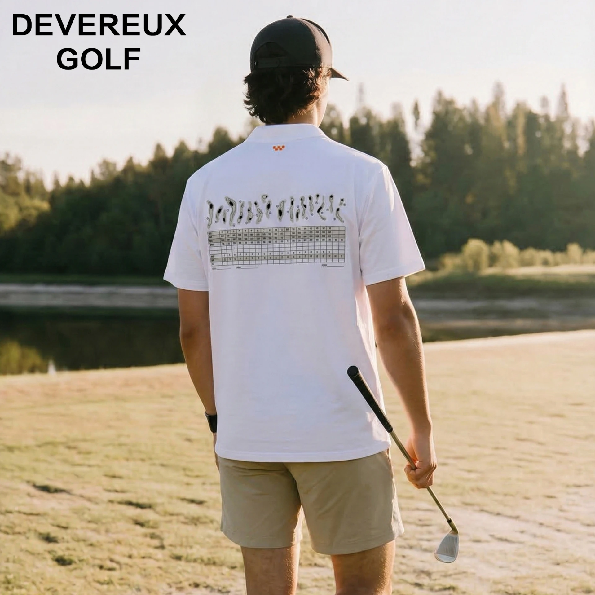 Mock Neck Tee Course Map Print 小高領短袖 18洞球場地圖記分卡印花 男裝｜DEVEREUX
