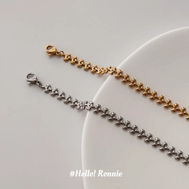 ✨Hello!Ronnie✨現貨316L通體鈦鋼手鍊 醫療鋼手鍊 百搭小愛心麥穗手鍊 金/銀