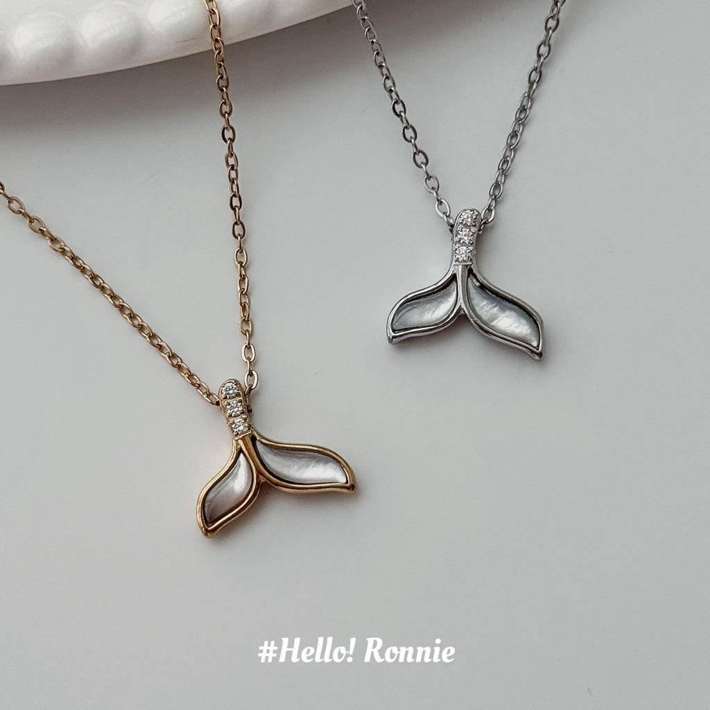 ✨Hello!Ronnie✨現貨316L通體鈦鋼項鍊 醫療鋼項鍊 高質量滴膠白貝母美人魚魚尾項鍊 金/銀