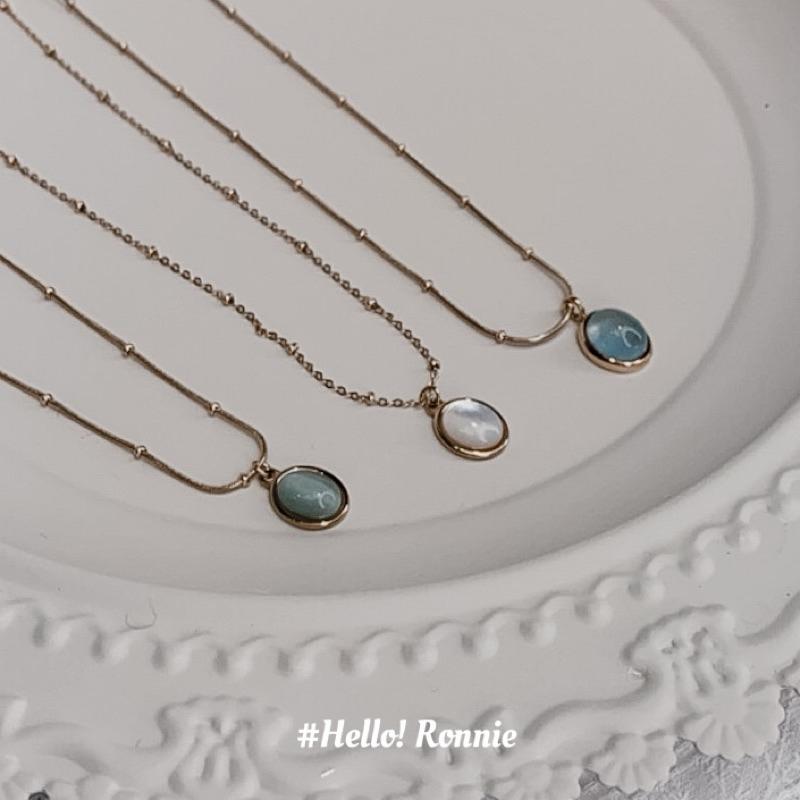 ✨Hello!Ronnie✨現貨 316L通體鈦鋼項鍊 醫療鋼項鍊 巴洛克海藍寶項鍊/氣質白貝母項鍊/復古綠貓眼項鍊 金