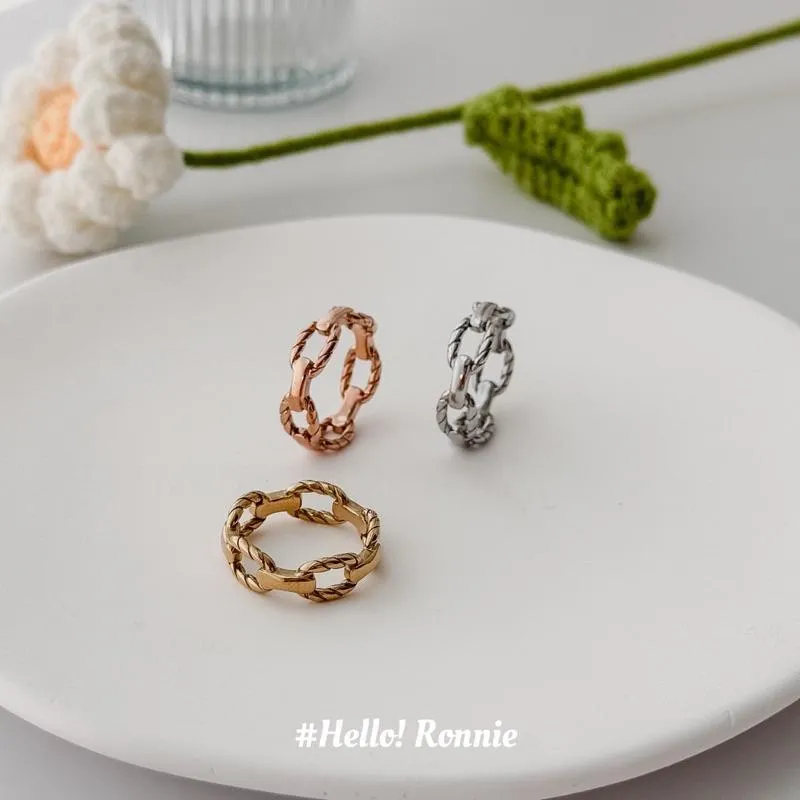 ✨Hello!Ronnie✨ 現貨316L通體鈦鋼戒指 醫療鋼戒指 百搭麻花鍊條戒指 金/銀/玫瑰金不過敏低過敏/禮物