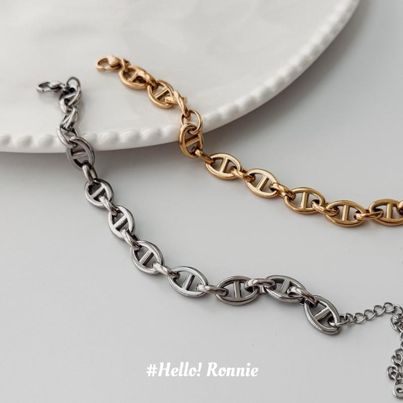 ✨Hello!Ronnie✨現貨316L通體鈦鋼手鍊 醫療鋼手鍊 重工質感超好豬鼻手鍊 金/銀