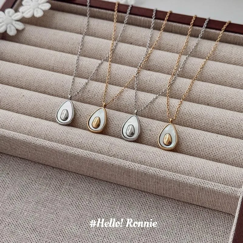 ✨Hello!Ronnie✨現貨316L通體鈦鋼項鍊 醫療鋼項鍊 深海白貝母超韓系酪梨牛油果項鍊 金/銀