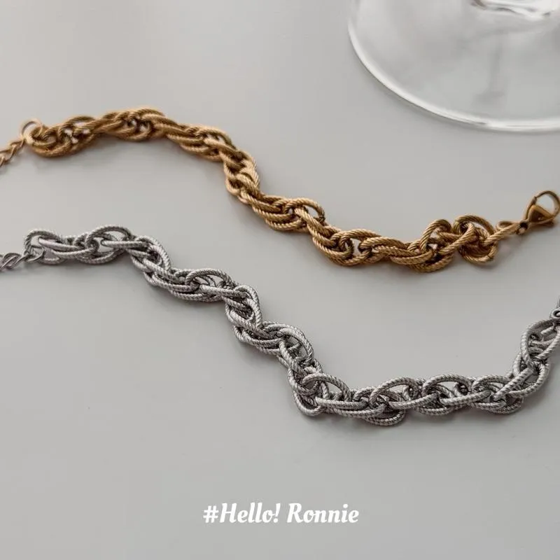 ✨Hello!Ronnie✨現貨316L通體鈦鋼手鍊 醫療鋼手鍊 重工壓紋密麻花編織手鍊 金/銀