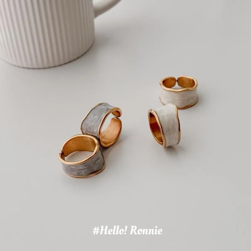 ✨Hello!Ronnie✨ 現貨316L通體鈦鋼戒指 醫療鋼戒指 巴洛克風滴釉寬版開口戒指 金