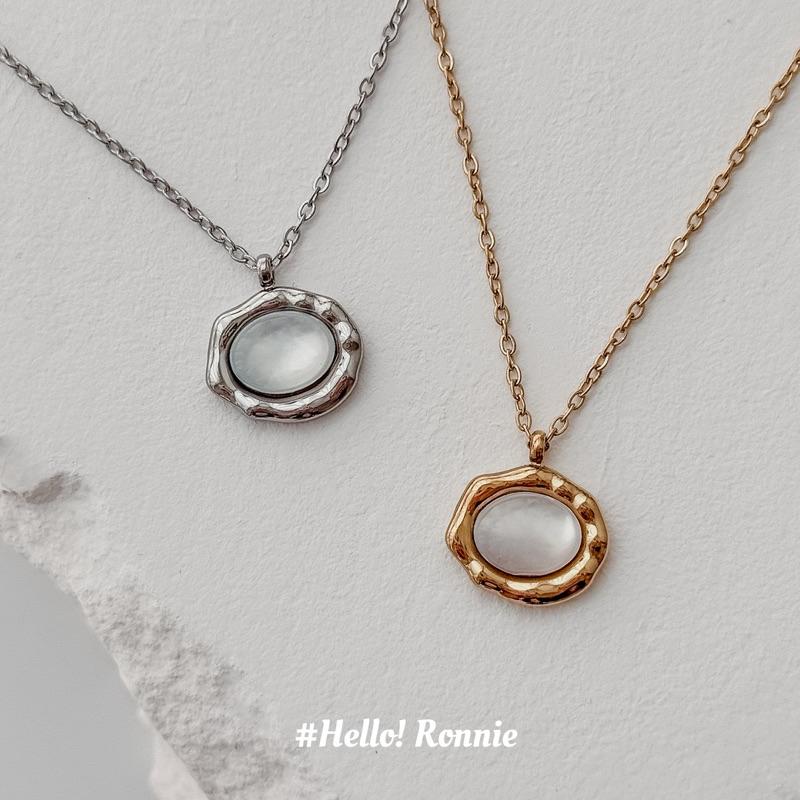 ✨Hello!Ronnie✨現貨316L通體鈦鋼項鍊 醫療鋼項鍊 超美熔岩白貝滴膠項鍊 金/銀