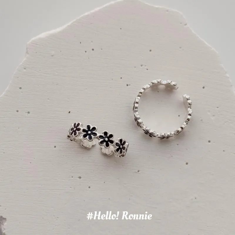 ✨Hello!Ronnie✨現貨S925通體純銀戒指 純銀戒指 純銀開口戒指 滴油花花開口戒指
