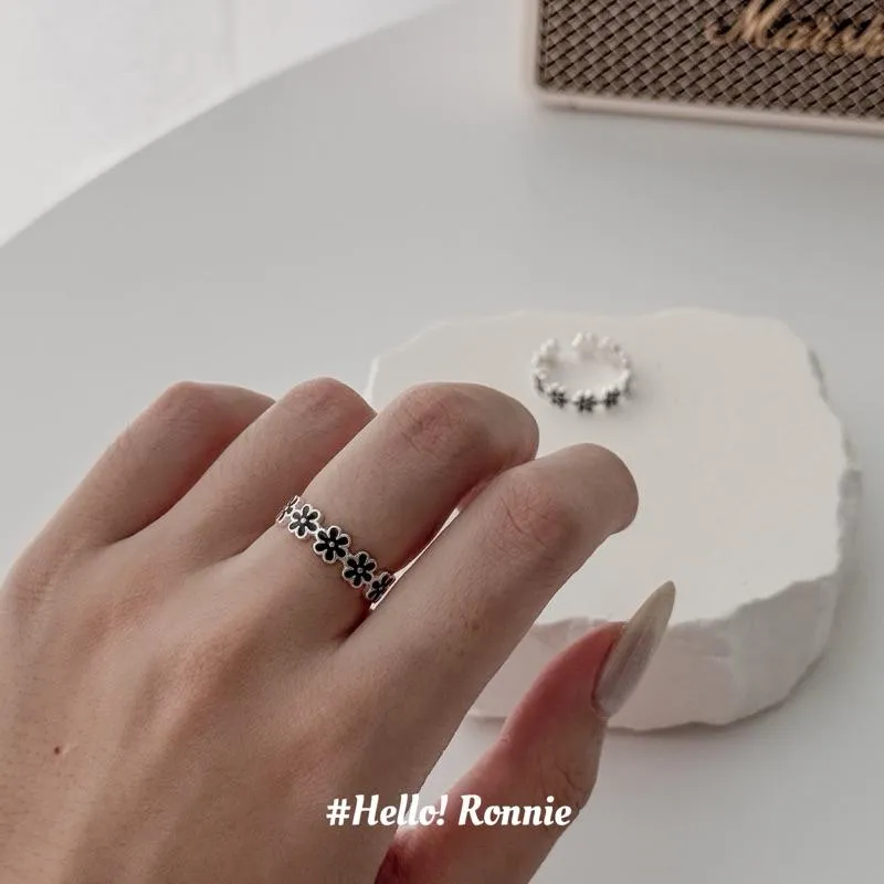 ✨Hello!Ronnie✨現貨S925通體純銀戒指 純銀戒指 純銀開口戒指 滴油花花開口戒指