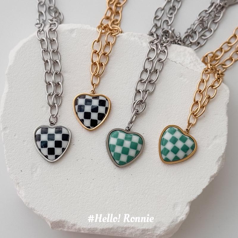✨Hello!Ronnie✨現貨316L通體鈦鋼項鍊 醫療鋼項鍊 質感棋盤格粗鏈條項鍊 金/銀