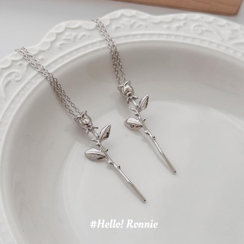 ✨Hello!Ronnie✨現貨S925純銀通體項鍊 純銀項鍊 單支玫瑰花項鍊
