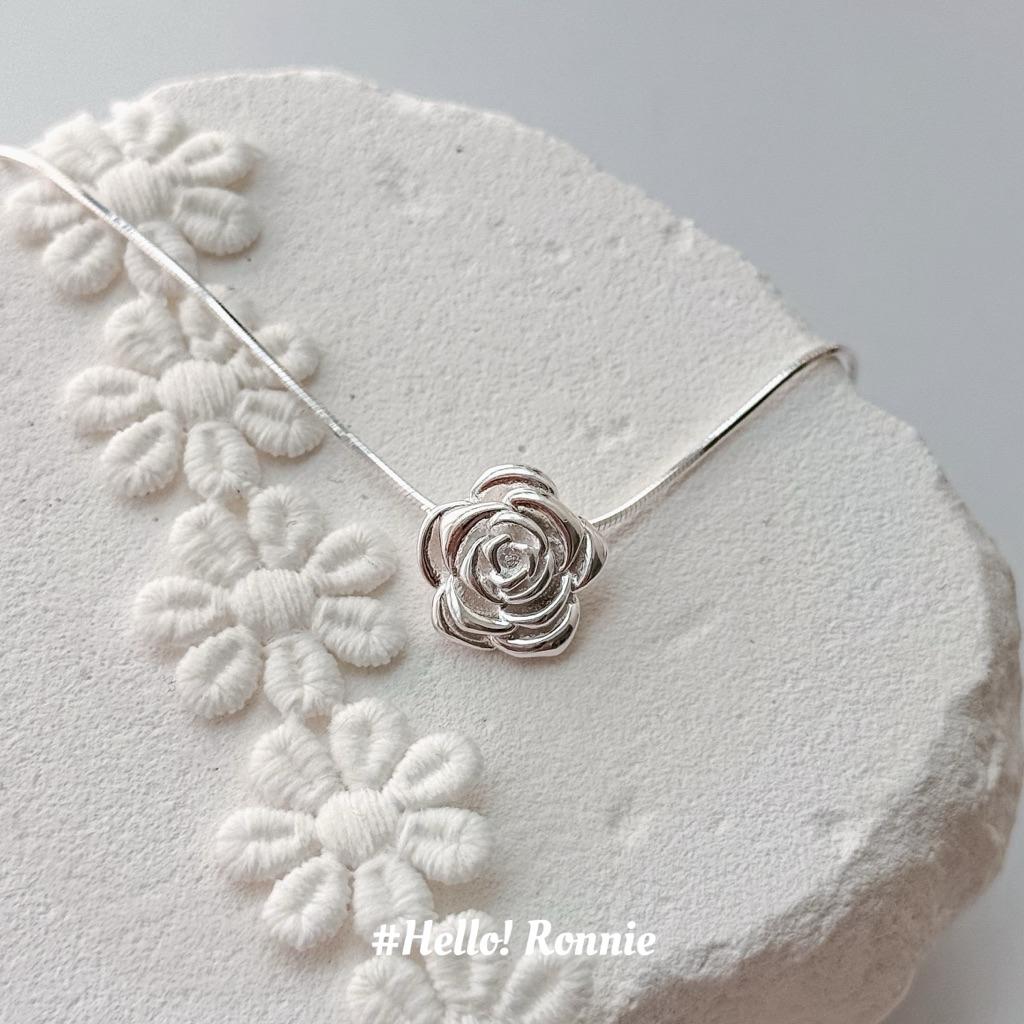 ✨Hello!Ronnie✨現貨S925通體純銀項鍊 純銀項鍊 超美重工壓紋玫瑰花項鍊