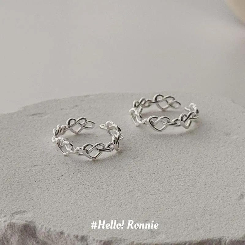 ✨Hello!Ronnie✨現貨S925通體純銀戒指 純銀戒指 纏繞愛心開口戒指