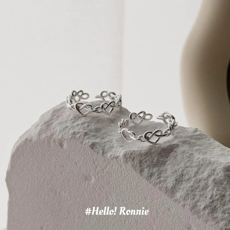 ✨Hello!Ronnie✨現貨S925通體純銀戒指 純銀戒指 纏繞愛心開口戒指