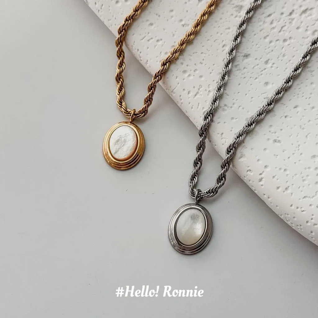✨Hello!Ronnie✨現貨316L通體鈦鋼項鍊 醫療鋼項鍊 獨家自訂款重工宮廷風白貝殼麻花項鍊 金/銀