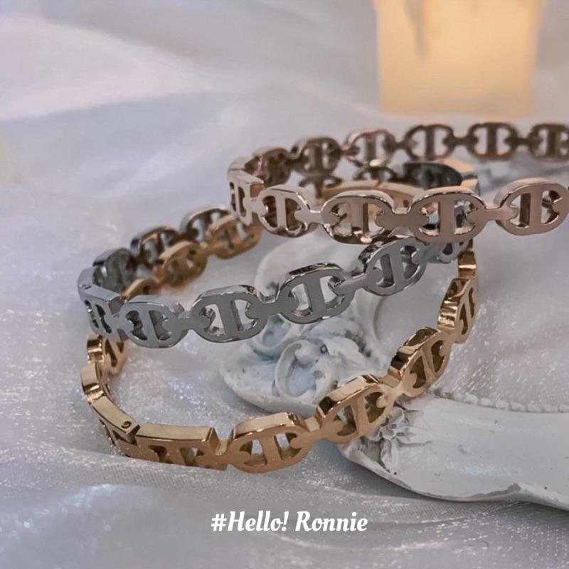 ✨Hello!Ronnie✨現貨316L通體鈦鋼手環 醫療鋼手環 高質感豬鼻手環 金/銀/玫瑰金
