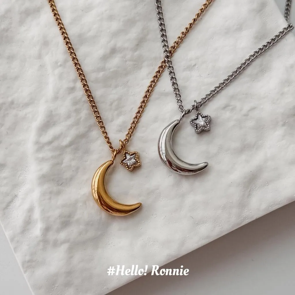 ✨Hello!Ronnie✨獨家設計 現貨316L通體鈦鋼項鍊 醫療鋼鍊Étoile Luna Necklace月下星光項鍊