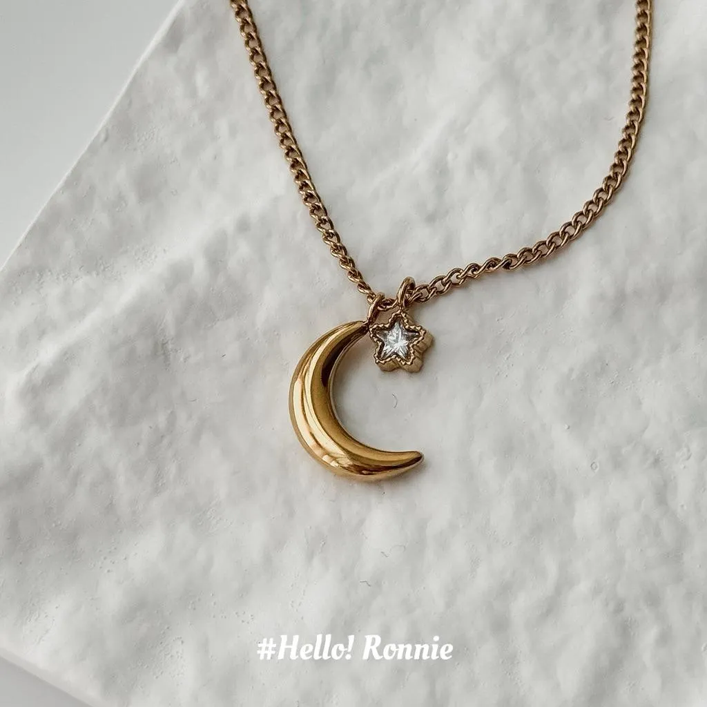 ✨Hello!Ronnie✨獨家設計 現貨316L通體鈦鋼項鍊 醫療鋼鍊Étoile Luna Necklace月下星光項鍊