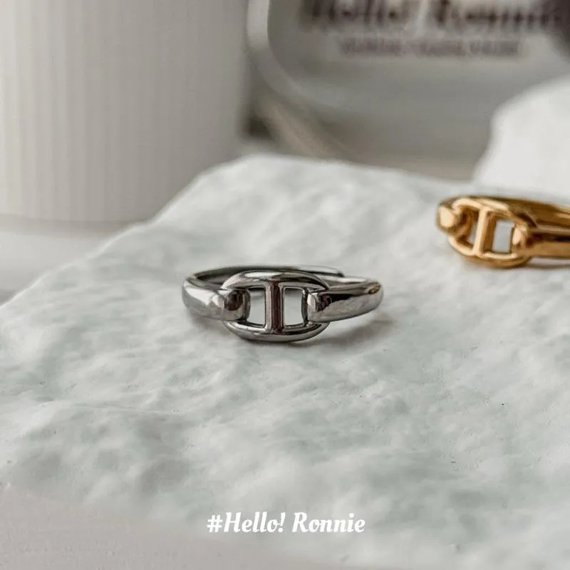 ✨Hello!Ronnie✨現貨316L通體鈦鋼項鍊 醫療鋼項鍊 簡約線條豬鼻子戒指 金/銀