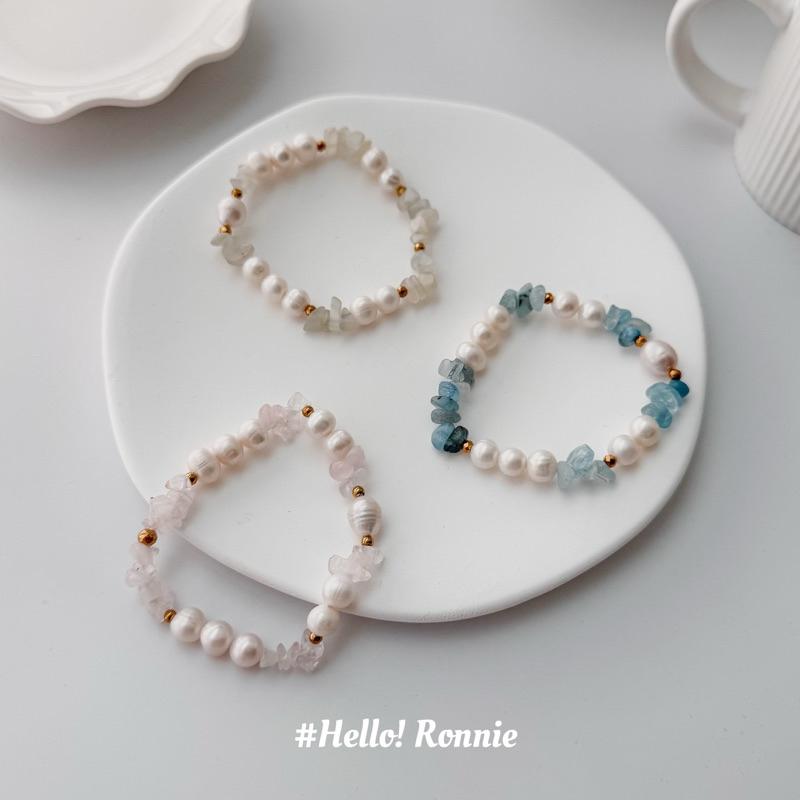 ✨Hello!Ronnie✨現貨316L通體鈦鋼手鍊 醫療鋼手鍊 品牌設計款淡水珍珠水晶手鍊手串 海藍寶/粉玉髓/綠玉髓
