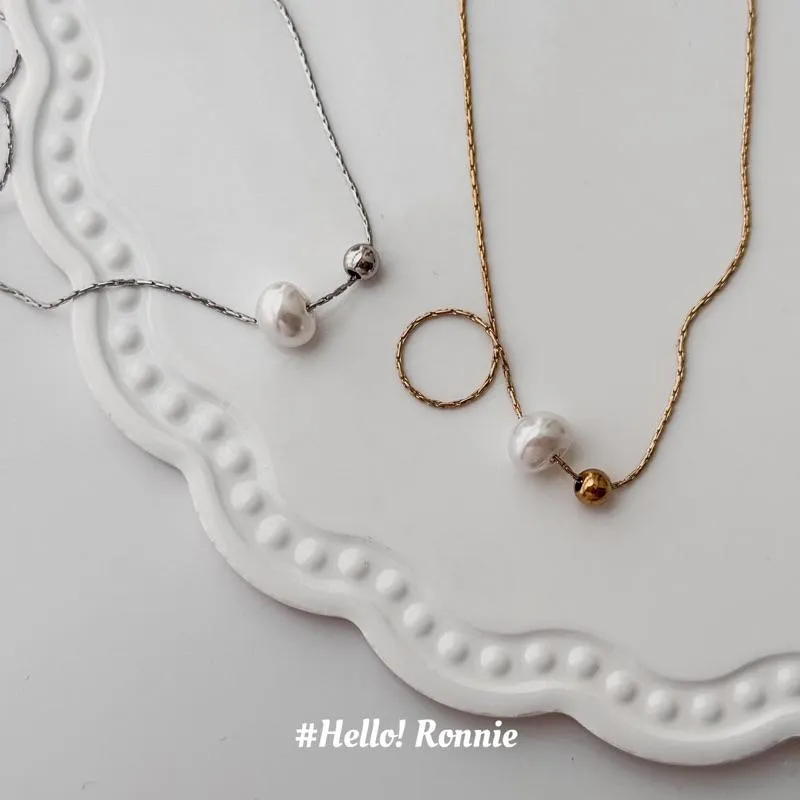 ✨Hello!Ronnie✨現貨316L通體鈦鋼項鍊 醫療鋼項鍊 簡約不規則珍珠珠珠項鍊 金/銀