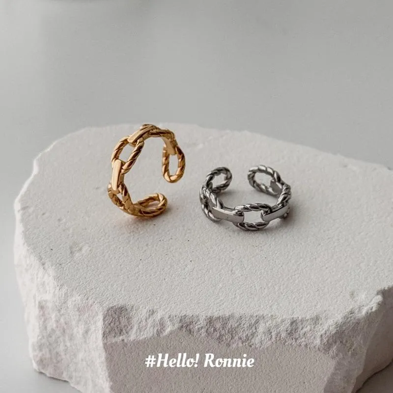 ✨Hello!Ronnie✨現貨 316L通體鈦鋼戒指 醫療鋼戒指 開口戒指 可調戒指 麻花鏈條開口戒指 金/銀