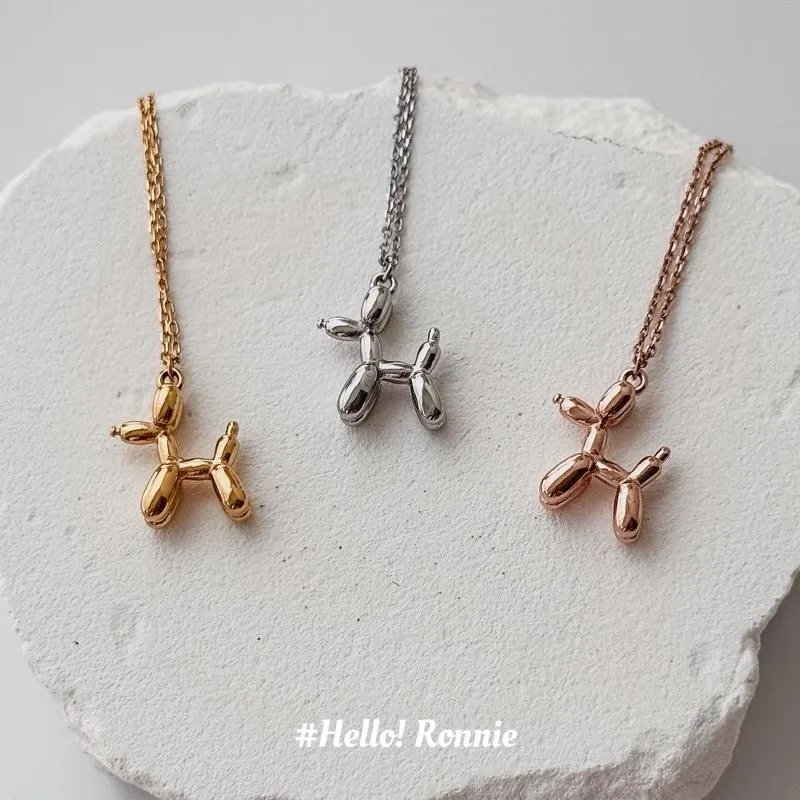 ✨Hello!Ronnie✨現貨316L通體鈦鋼項鍊 醫療鋼項鍊 氣球狗狗項鍊 金/銀/玫瑰金