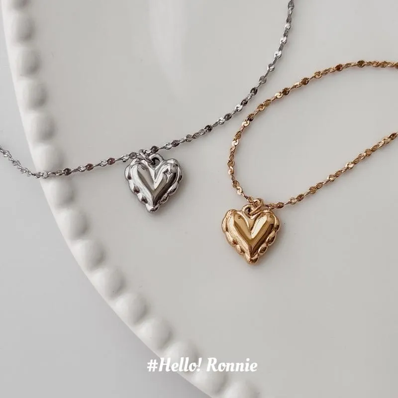 ✨Hello!Ronnie✨現貨316L通體鈦鋼項鍊 醫療鋼項鍊 超閃亮蕾絲愛心項鍊 金/銀