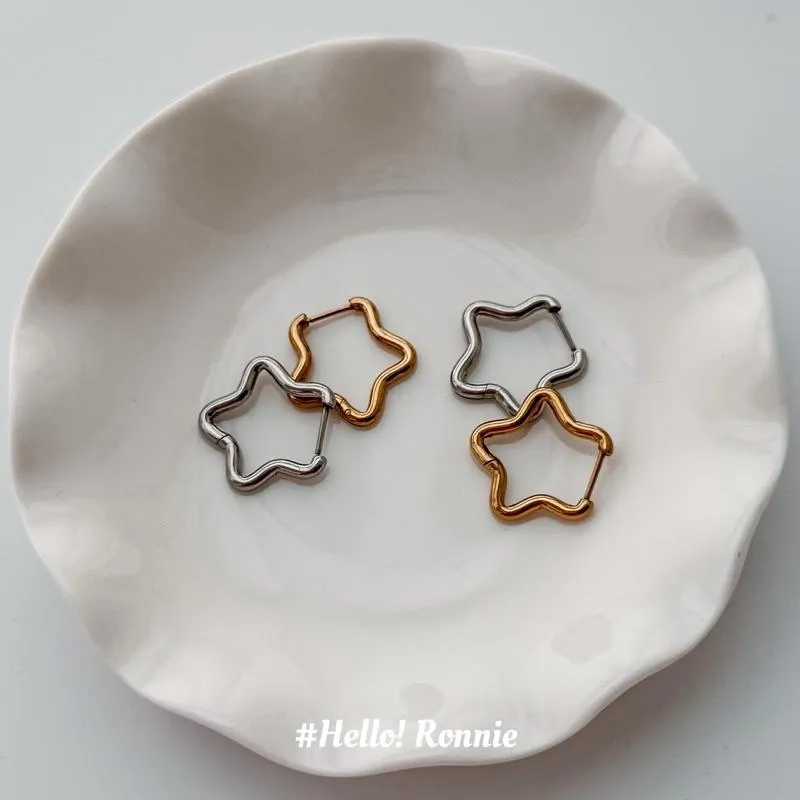 ✨Hello!Ronnie✨現貨316L通體鈦鋼耳扣 醫療鋼耳扣 百搭質感星星耳扣 金/銀