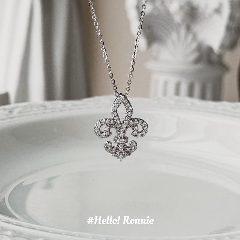 ✨Hello!Ronnie✨現貨S925通體純銀項鍊 純銀項鍊 滿鑽鳶尾花項鍊