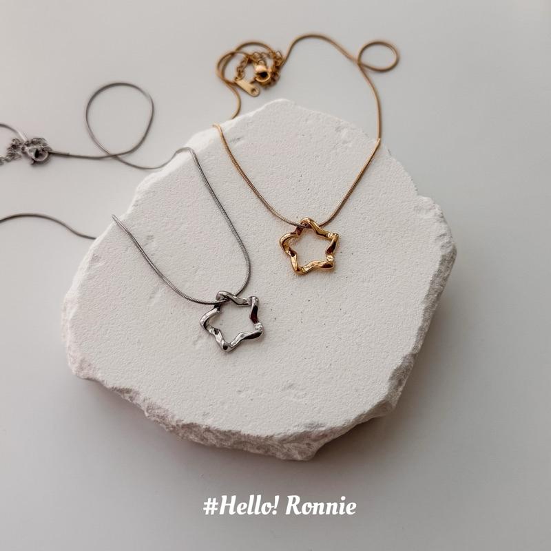 ✨Hello!Ronnie✨現貨316L通體鈦鋼項鍊 醫療鋼項鍊 超可愛波浪星星項鍊 金/銀