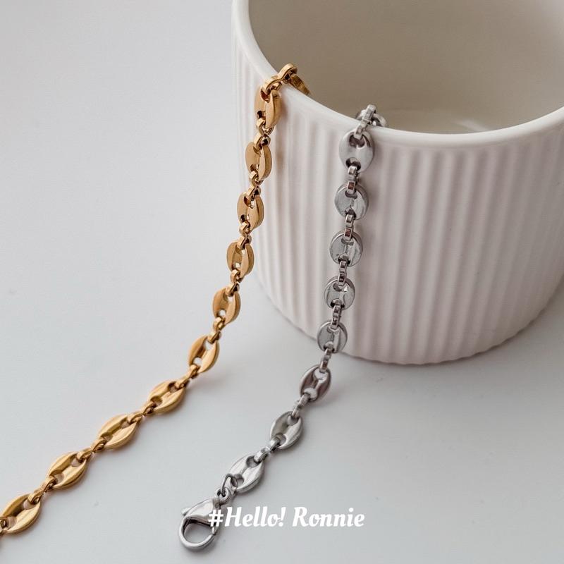 ✨Hello!Ronnie✨現貨316L通體鈦鋼手鍊 醫療鋼手鍊 百搭個性咖啡豆豬鼻手鍊 金/銀
