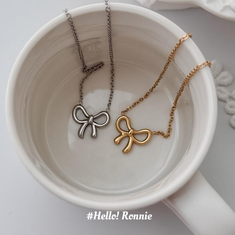 ✨Hello!Ronnie✨現貨316L通體鈦鋼項鍊 醫療鋼項鍊 甜美蝴蝶結項鍊/金/銀/高保色/不過敏低過敏/交換禮物