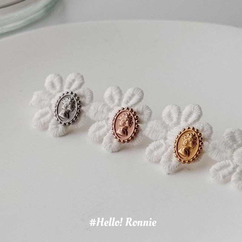 ✨Hello!Ronnie✨現貨316L通體鈦鋼耳環 醫療鋼耳環 宮廷風女王頭耳釘 金/銀/玫瑰金