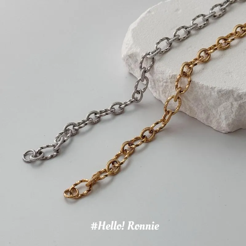 ✨Hello!Ronnie✨現貨316L通體鈦鋼手鍊 醫療鋼手鍊 自訂款古典風重工麻花手鍊 金/銀